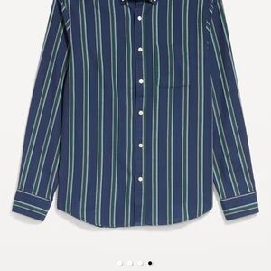 Old Navy Men's Navy and Green Striped Shirt